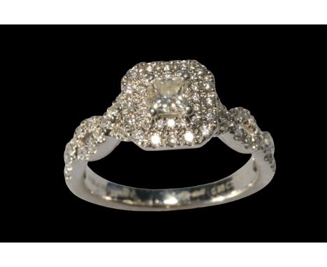 Vera Wang Platinum 0.95 carat total diamond princess halo ring, cluster totalling 69 diamonds, size P (online retail price at