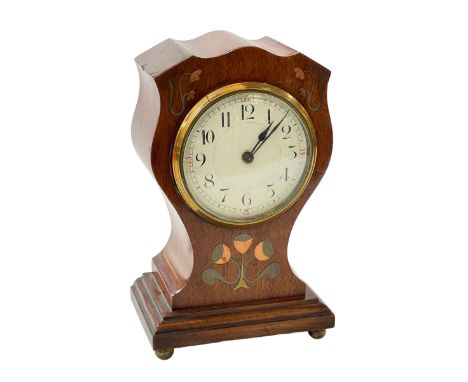 Inlaid mahogany Art Nouveau mantel clock, 21cm.