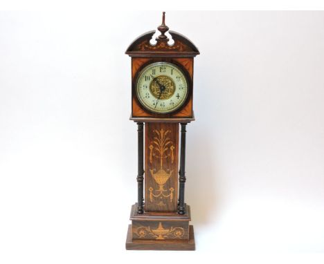 A miniature rosewood inlaid longcase clock, with a painted Arabic chapter ring, 45.5cm high