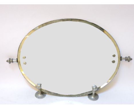 An Art Deco oval mirror with chrome frame and swivel wall bracket. Mirror 46 x 35cm