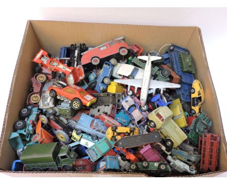 A large quantity of play worn die cast model vehicles, to include Matchbox, Schuco, dinky, Corgi etc