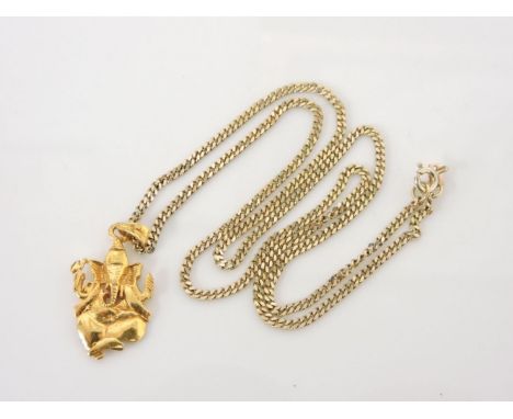 A 22ct gold Ganesha pendant, 4.3g, on a 9ct gold flat curb link chain, 4.5g