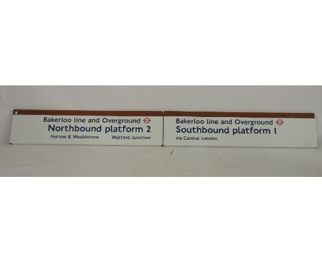 Two London Underground enamel signs, Northbound Platform 2 and Southbound Platform 1, 126 x 30cm