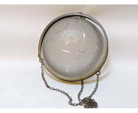 An Edwardian pendant lamp with etched glass shade, 35cm diameter