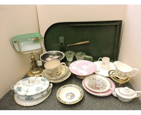 A selection of miscellaneous china, glass, a Bagatelle board, etc.