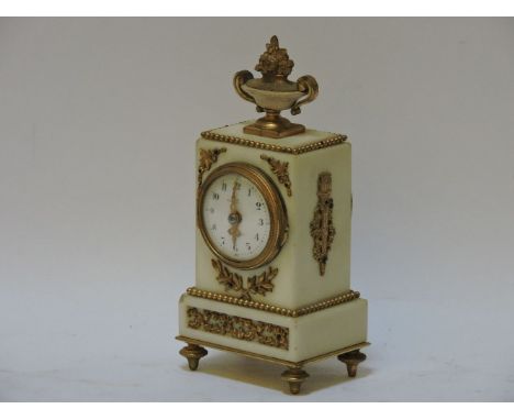 A 19th century alabaster and gilt metal boudoir clock, the enamel dial inscribed E & D by Collingwood, 16.5cm