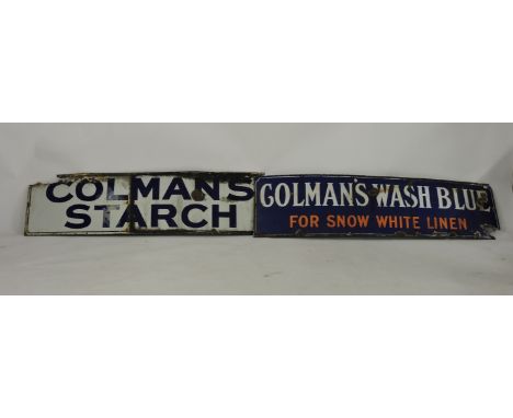 Two Colman's advertising enamel signs, Colman's Wash Blue for Snow White Linen, and Colman's Starch, worn, 158 x 41 approxima