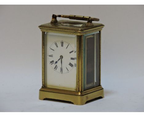 A late 19th century French brass cases carriage clock