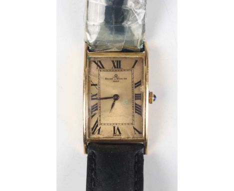 A Baume &amp; Mercier 18ct gold curved rectangular cased gentleman's wristwatch with signed and jewelled circular movement, t