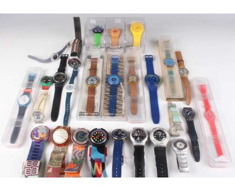 A collection of twenty-seven Swatch Swiss watches, including the Scuba 200, boxed, the Chrono, boxed, four Irony watches and 