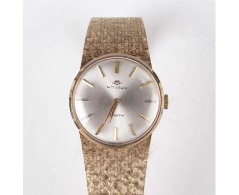 A Movado Zenith 9ct gold lady's bracelet wristwatch with signed and jewelled movement, the signed silvered dial with gilt bat