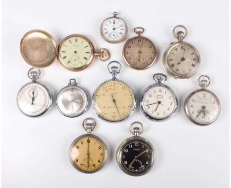A Moeris MoD issue base metal cased keyless wind open faced gentleman's pocket watch, the signed black dial with Arabic hour 