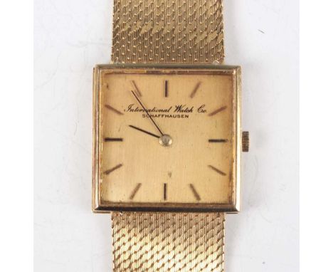An IWC (International Watch Co) 18ct gold square cased gentleman's bracelet wristwatch with signed and jewelled C.171 caliber