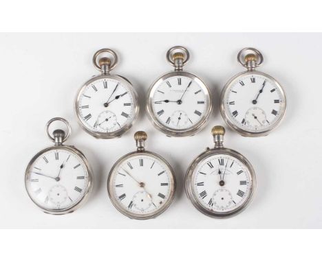 A silver keyless wind open faced gentleman's pocket watch with unsigned movement, the white enamelled dial detailed 'Parkinso