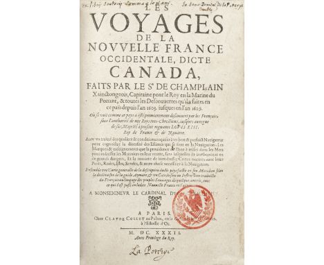 CHAMPLAIN (SAMUEL DE)Les Voyages de la Nouvelle France occidentale, dicte Canada, FIRST COMPLETE EDITION,  second issue with 