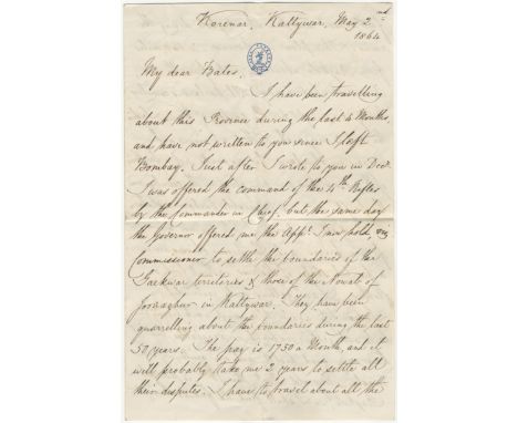 RIGBY (CHRISTOPHER PALMER) - INDIAAutograph letter signed ('C.P. Rigby'), to Mr. Bates, updating him on his movements since b