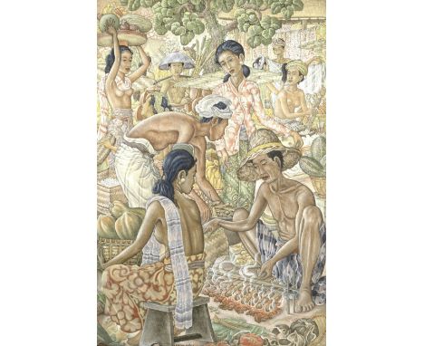 Anak Agung Gede Sobrat (Indonesian, 1911-1992)A busy market in Indonesia signed 'A.A.Gde Sobrat' (lower centre)oil on canvas1