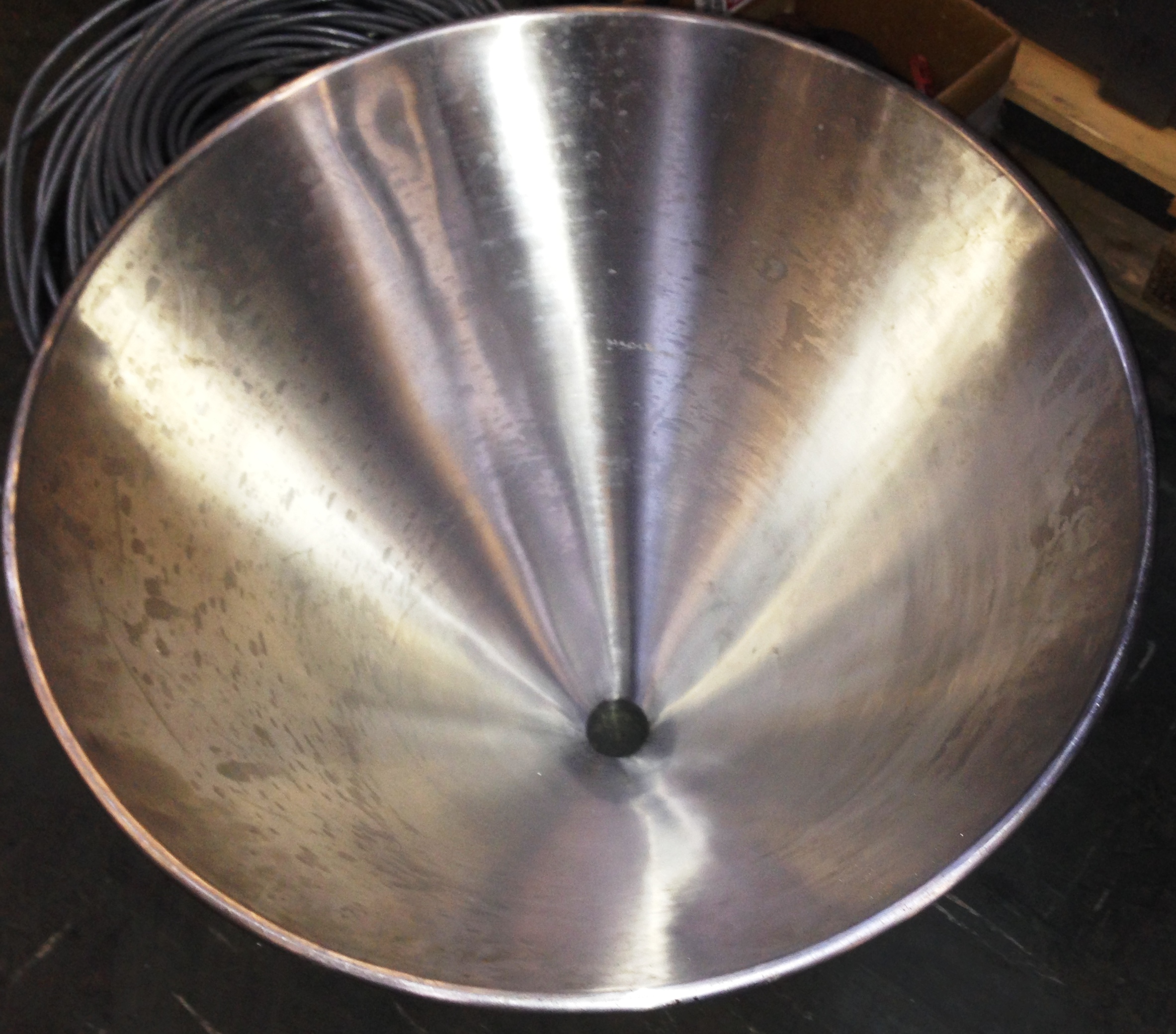 2 x large stainless steel cones 59 and 41 cm diameter We urge bidders