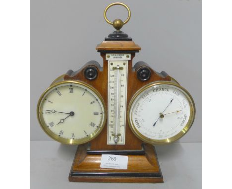 A late Victorian walnut desk clock, barometer and thermometer, made by A&amp;L Moses, Portsea. Sold with non-transferable Sta