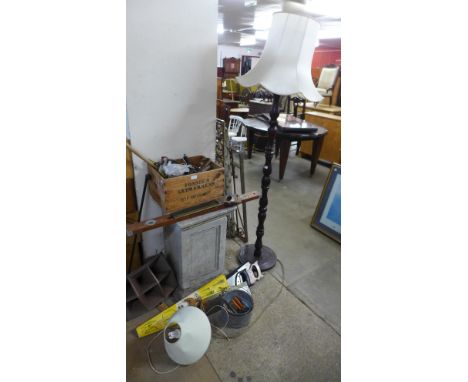 Assorted vintage tools, standard lamp, etc. 