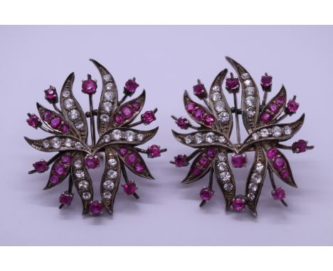 Pair of antique silver ruby set earrings 