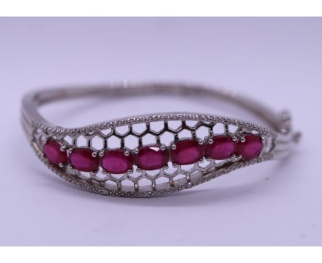 Silver ruby set bangle 
