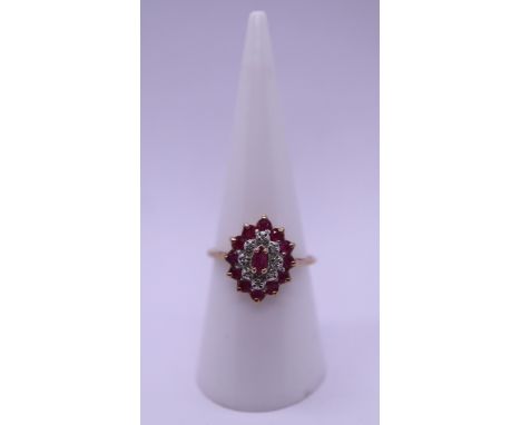 9ct gold ruby and diamond ring - Size O 