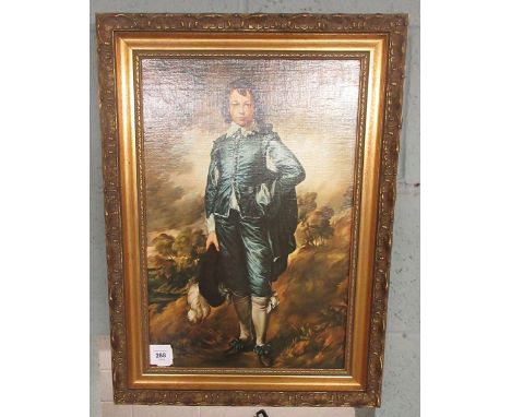 Oleograph of Thomas Gainsborough's Blue Boy in gilt frame - IS approx 29.5cm x 44.5cm