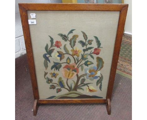 Oak framed fire screen with tapestry insert 