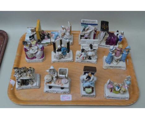 A COLLECTION OF TWELVE LATE 19TH CENTURY CONTINENTAL CERAMIC "FAIRINGS", to include "Oysters Sir", 9cm high (12) 