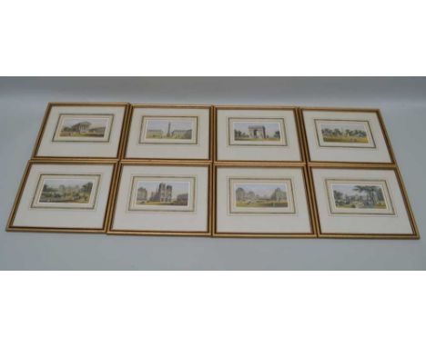 A COLLECTION OF EIGHT LATE 19TH CENTURY PRINTS OF PARIS, named views include "Notre Dame" and "Le Louvre", 7cm x 14cm, gilt f