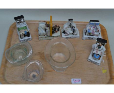 FIVE CERAMIC "FAIRINGS" AND THREE GLASS "TOP HAT" BOWLS 