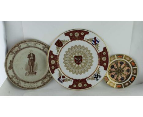 A 19TH CENTURY POTTERY COMMEMORATIVE PLATE, sepia transfer decoration, "Railway Jubilee Commemoration held at Darlington Sept