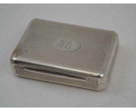 THOMAS PHIPPS &amp; EDWARD ROBINSON A SILVER SNUFF BOX, the hinged cover monogrammed, "JB", engine turned, London 1805, gilde