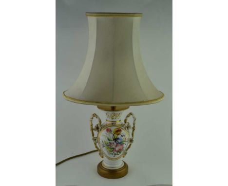 A TABLE LAMP FASHIONED FROM A VICTORIAN CERAMIC VASE, hand-painted with floral decoration, height; 23cm (to the top of the va