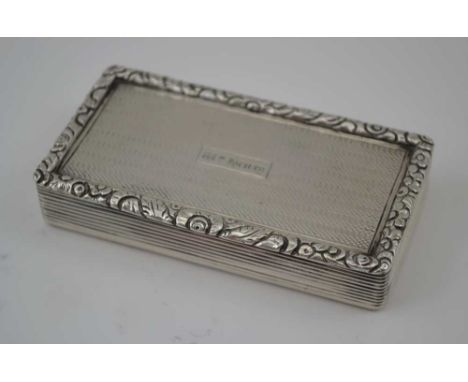 EDWARD SMITH A WILLIAM IV SILVER SNUFF BOX, having floral edged hinged cover, with engine turned decoration, gilded interior,