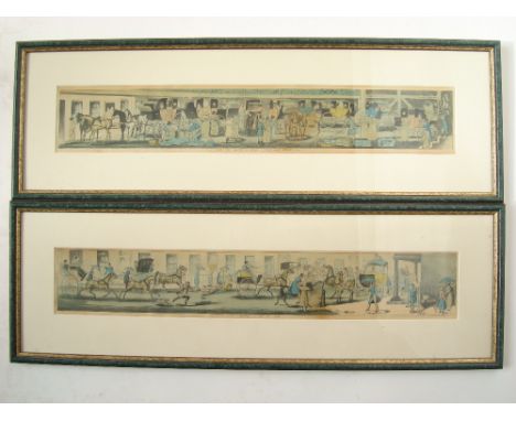 'No 3 Doing a bit of City' and '4. All the Worlds a Stage' (Bull and Mouth Inn), coloured lithograph prints of carriages, f/g