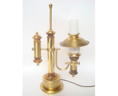 20th Century Dutch gilt brass students table lamp with white glass chimney and brass shade. 