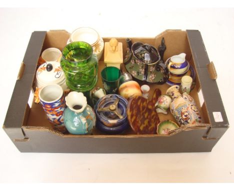 Mixed ceramics and glass comprising late 19th Century Wedgwood urn on plinth base decorated in raised 19th Century gilt with 