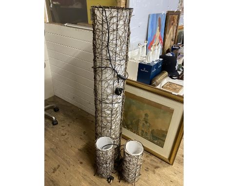 A contemporary floor lamp H120cm and two accompanying table lamps (untested), shipping unavailable