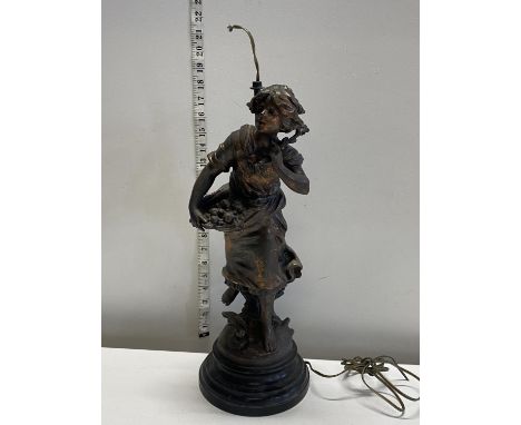 A Spelter figurine converted to a table lamp H45 (untested), shipping unavailable