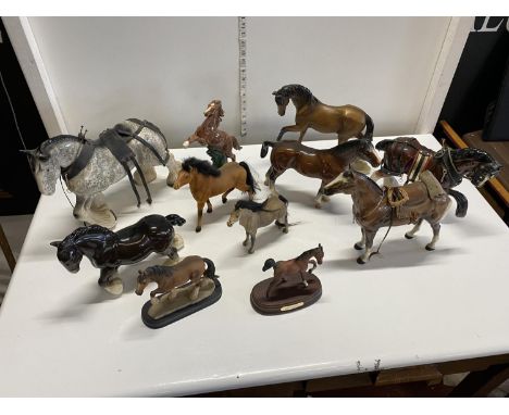 A large selection of assorted ceramic horses A/F largest h30cm, shipping unavailable