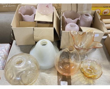 A large selection of assorted vintage glass lamp shades, shipping unavailable