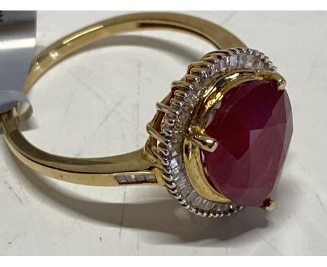A 9ct gold African Ruby and Diamond ring size T 1/2 4.35g