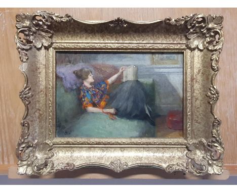 A gilt framed oil on board by Mary Maitland Govan. British School 1854 - 1924 (monograph to bottom left corner) Possibly a se