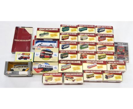 Great British Buses: a collection of boxed 1:76-scale models, together with additional model buses by Corgi, including the Cl