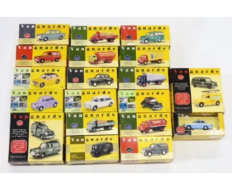 A collection of boxed Vanguards 1:43 and 1:64-scale diecast model vehicles, both domestic and commercial Condition Report:Ava