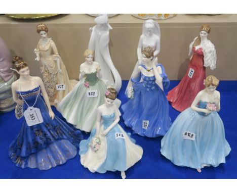 A collection of figures including Royal Worcester Midsummer Waltz, Keepsake, Moonlight and Roses, Jennifer together with Coal