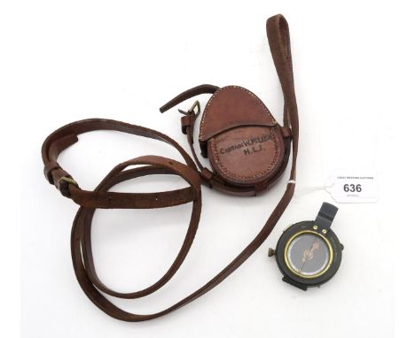 A WW1 Verner's Pattern compass, no. 87081, dated 1917, housed in a 1918-dated Bringley leather case marked by hand "Captain W