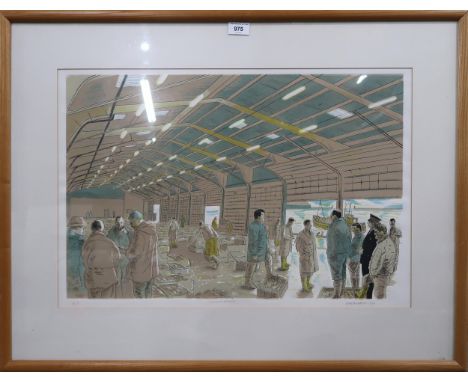 DONALD ADDISON (SCOTTISH b.1937) FISHMARKET AT SUNRISE Print-multiple, signed lower right, dated 1996, 43 x 64cm Condition Re